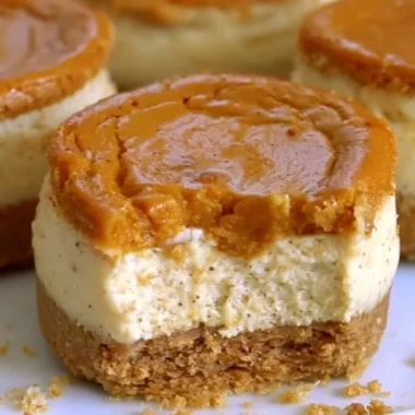 Cozy mini pumpkin cheesecakes topped with whipped cream in autumn setting