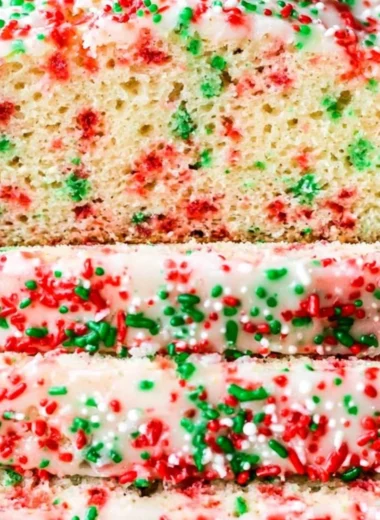 Festive Christmas sprinkle buttermilk bread decorated for the holidays