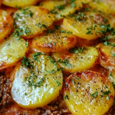 Cheesy Hamburger Potato Casserole served in a baking dish