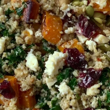 Warm Harvest Quinoa Bowl with seasonal vegetables and garnish