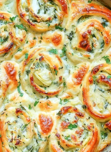 Cheesy spinach artichoke pinwheels on a plate