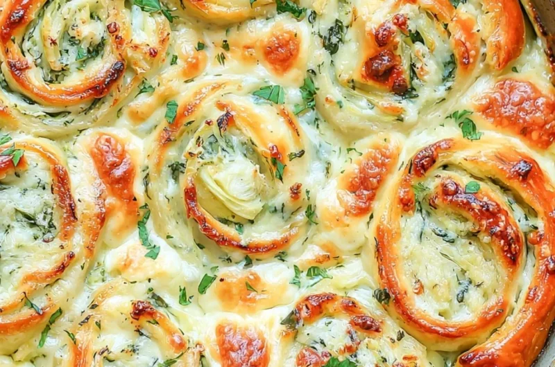 Cheesy spinach artichoke pinwheels on a plate