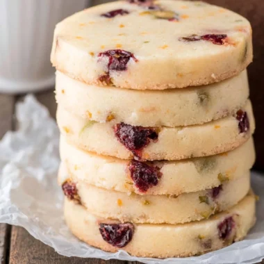 Delicious cranberry pistachio shortbread cookies on a plate