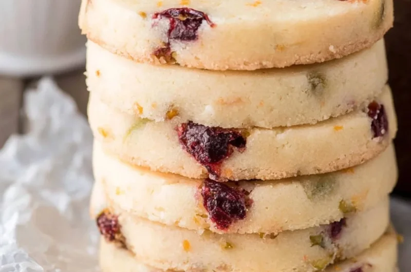 Delicious cranberry pistachio shortbread cookies on a plate