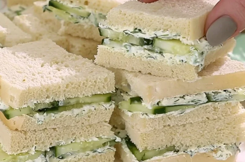 Delicious cucumber sandwiches on a plate, perfect for tea time or light snacks
