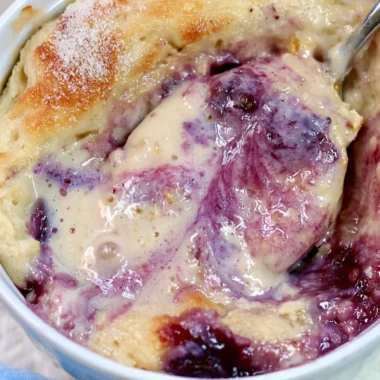 Healthy blueberry protein baked oats with no added sugar in a bowl