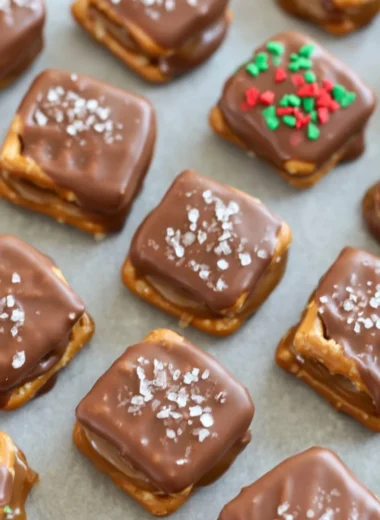 Chocolate-covered salted caramel pretzels for holiday snacks and desserts