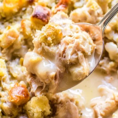 Delicious leftover turkey casserole recipe with creamy sauce and vegetables