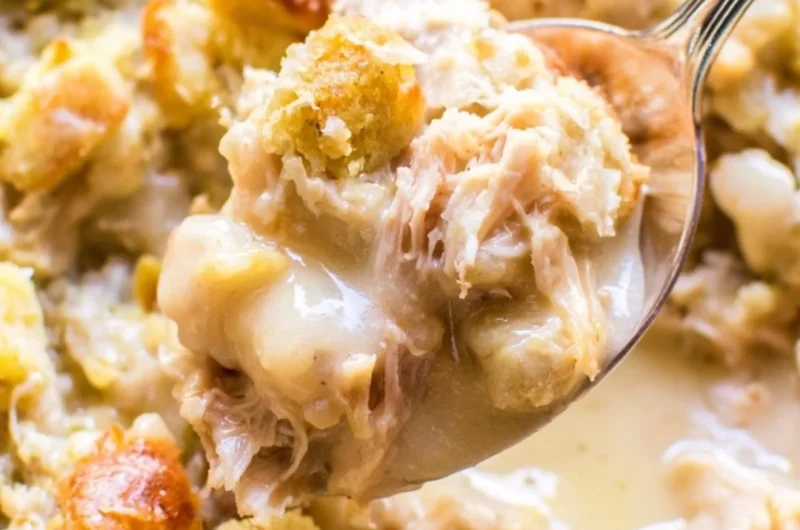 Delicious leftover turkey casserole recipe with creamy sauce and vegetables