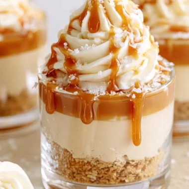 No-bake salted caramel cheesecake cups served as a party dessert.