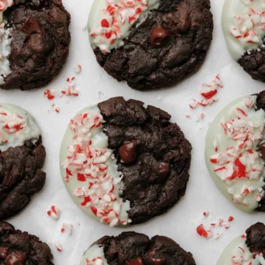 Delicious peppermint bark cookies with chocolate and peppermint toppings
