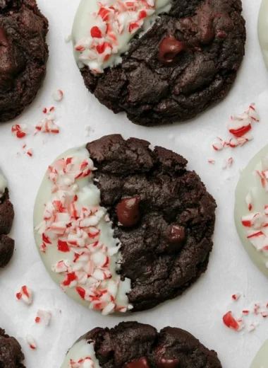 Delicious peppermint bark cookies with chocolate and peppermint toppings