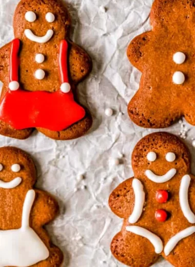 Soft and chewy gingerbread man cookies freshly baked and decorated