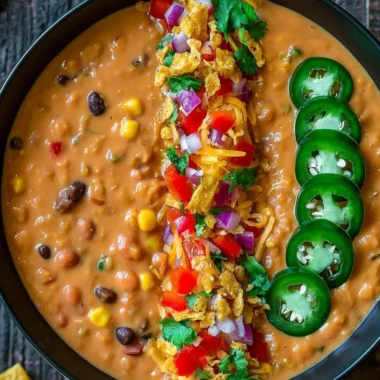 Bowl of vegetarian lentil tortilla soup garnished with herbs and tortilla strips