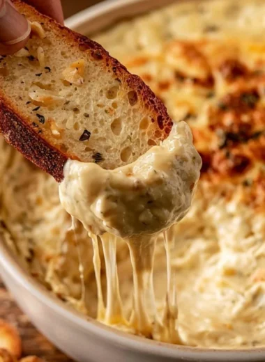 Warm Boursin dip served with crostini for a delicious appetizer