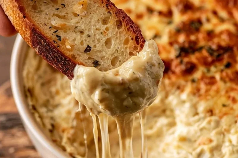 Warm Boursin dip served with crostini for a delicious appetizer